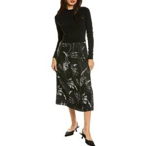 Ted Baker Alettaa Knit Bodice Slip Skirt Floral Midi Dress Black Size 2 NWT